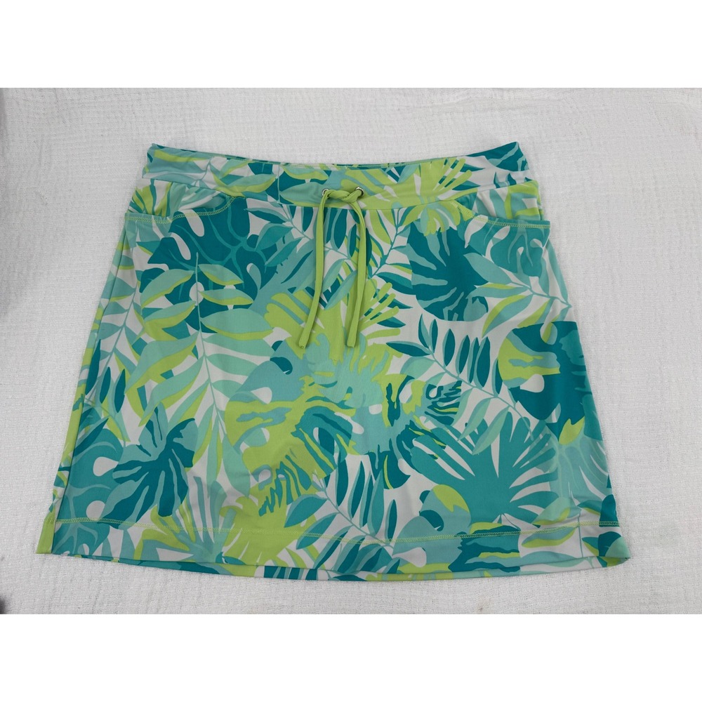 Weekends by Chicos Skort Size 2 Large Tropical Leaf Print Drawstring Pockets